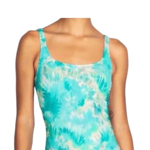 NWT Johnny Was Calme Aqua Keys Turquoise Tie Dye One Piece Tank Swimsuit Large - Picture 3 of 9